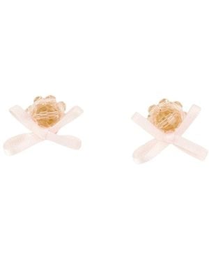 Simone Rocha Accessoires ,Roze ,Strik Daisy Kristal Oorbellen - Wit