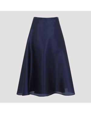 Alberta Ferretti A-Line Silk Midi Skirt With Subtle Sheen - Blau