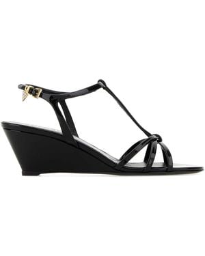 Prada Patent Leather Wedge Sandals - Black