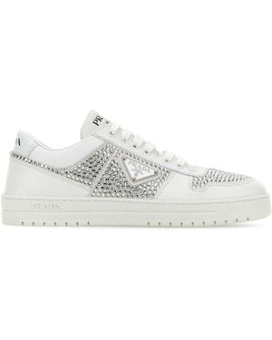 Prada Crystal Leather Sneakers - White
