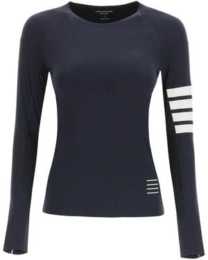 Thom Browne Kompressions-T-Shirt mit 4 Stegen in Interlock Piece Dye - Blau