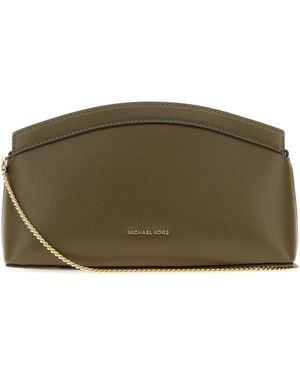 MICHAEL Michael Kors Small Athena Leather Clutch With Adjustable Shoulder Strap - Green