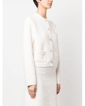 Lanvin Rd Nk Ls Embroidered Cardi - White