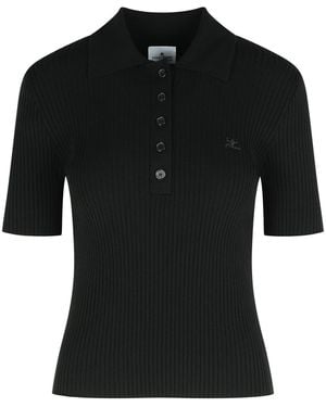 Courreges Fitted Viscose Blend Polo Shirt - Black