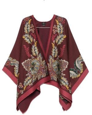 Etro Poncho à imprimé floral - Rouge