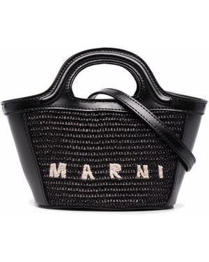 Marni Tropicalia Micro Leder Raffia -Tasche - Schwarz
