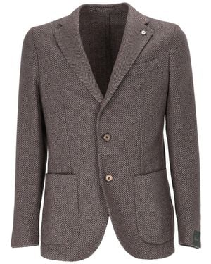 BRANDO-LUBIAM Tailored Herringbone Jacket With Structured Silhouette - Grey