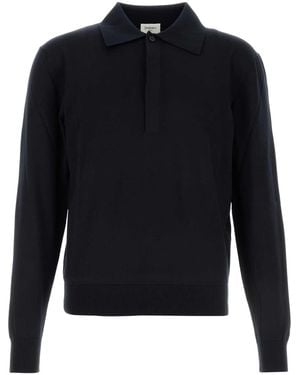 Saint Laurent Midnight Silk Blend Polo Shirt - Blue