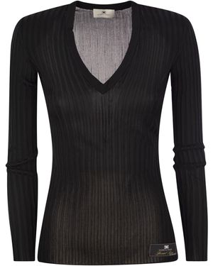 Elisabetta Franchi Shiny Viscose Ribbed Trikot - Schwarz