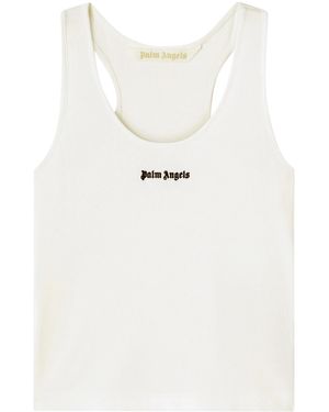 Palm Angels Logo-Embroidered Ribbed Tank Top - White