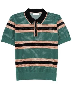 Dries Van Noten Perforated "Mercy Stripe" Polo Shirt - Green