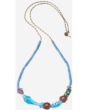 Sorbet Island Necklace With Dolphins And Glass Beads - Blue