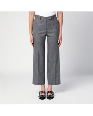 Quelledue Virgin Wool Prince of Wales Cropped Trousers - Grey