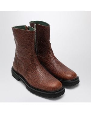 VINNY'S Moto Boots With Crocodile Print - Brown