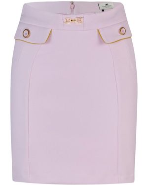 Elisabetta Franchi Minigonna in Crêpe Con Piping E Morsetto Gioiello - Weiß