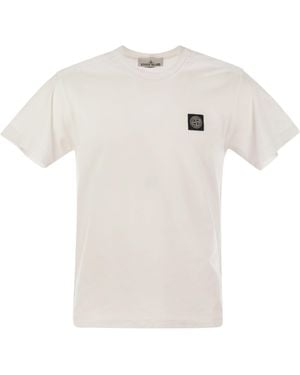 Stone Island Short Sleeved T Shirt With Compass Logo Patch - White