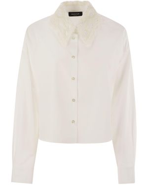 Tシャツ・カットソー FABIANA FILIPPI Cropped shirt with lace collar Fabiana Filippi Cropped Shirt With Lace Collar in White | Lyst