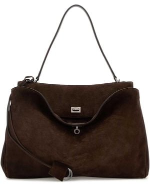 Balenciaga Dark Suede Large Rodeo Handbag - Brown