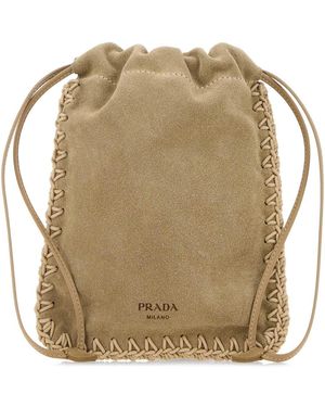 Prada Cappuccino Suede Phone Holder - Natural