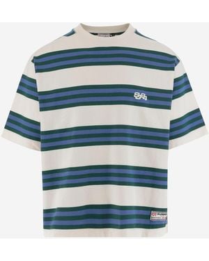 SUMMER GAMES Striped Cotton T Shirt - Blue