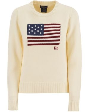 Polo Ralph Lauren Baumwolltrikot mit Flagge - Natur
