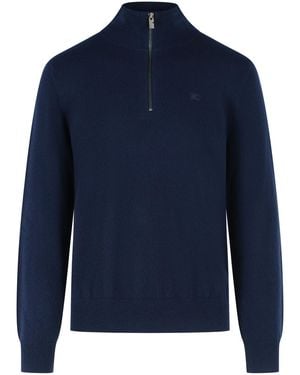 Burberry Funnel Neck Jumper Cashmere Blend - Blue