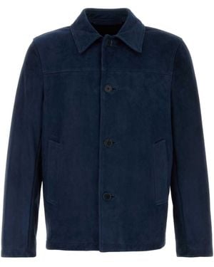 SANTORO Ovine Leather Suede Jacket - Blue