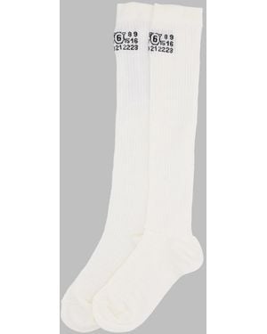 MM6 by Maison Margiela Graphic Knee-High Ribbed Socks - White