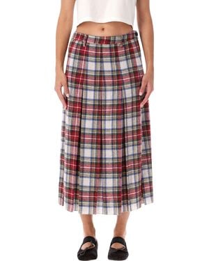 MM6 by Maison Margiela Plaid Pleated Midi Skirt - Red