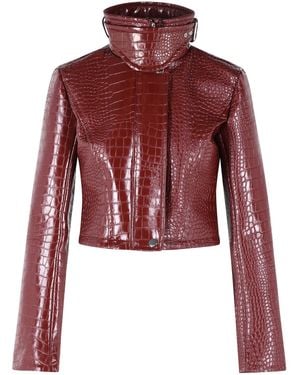 Sportmax Crop-Jacke "Sultan" aus dunkelrotem Alligatorleder-Learn-Lack