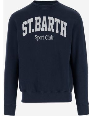 Mc2 Saint Barth Cotton Sweatshirt With Logo - Blue