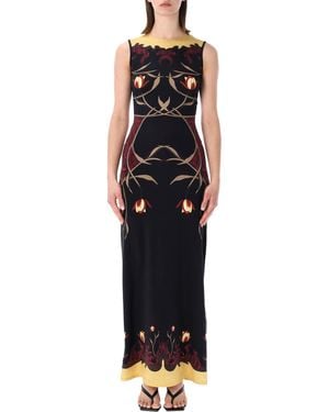 Marine Serre Foral Print Long Dress Polyamide - Black