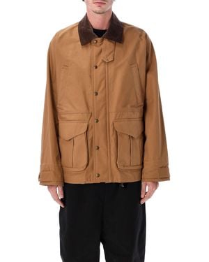 Junya Watanabe Work Jacket With Corduroy Collar And Check Panel - Brown
