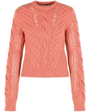 Sportmax Pullover "Radio" mit Rundhalsausschnitt und rosafarbenen Zöpfen aus Wollmischung - Pink