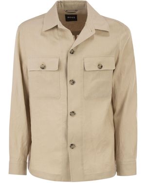 BOSS Linen Shirt Jacket With Patch Pockets - Natural