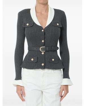 Self-Portrait Gerippter Cardigan Mit Gürtel - Schwarz
