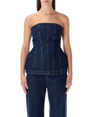 Magda Butrym Strapless Denim Corset Top - Blue