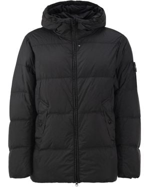 Stone Island Garment Dyed Crinkle Reps Ny Hooded Down Jacket With Duck Down Padding - Black