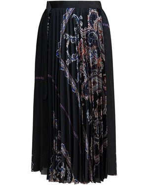 Sacai Pleated Skirt With Paisley Print - Black