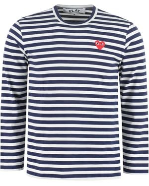 COMME DES GARÇONS PLAY U T-Shirt mit rotem Emblem aus Strick - Blau