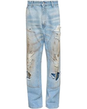 MM6 by Maison Margiela Light Distressed Relaxed-Fit Jeans - Blue