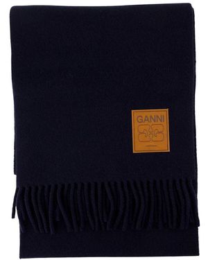 Ganni Doppelgesicht maser Schal Wolle schwarz - Blau