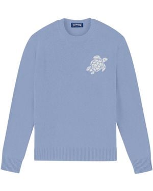 Vilebrequin Rundhalspullover aus Bio-Baumwolle und Kaschmir von mit Schildkröten-Logo - Blau