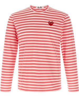 COMME DES GARÇONS PLAY Logo Patch Stripes T Shirt - Red