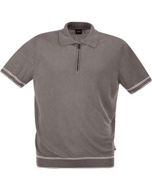 BOSS Poloshirt aus Leinen und Viskose mit Reißverschluss und Kontrastbesätzen - Grau