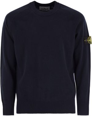 Stone Island Crew Halsspringer mit Raglanärmel und gerippten Kanten - Blau