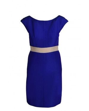 Balenciaga Silk-Cotton Colorblock Dress - Blue
