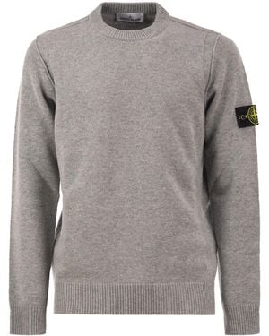 Stone Island Crew Neck Jumper With Reverse Stitch Details - Grey