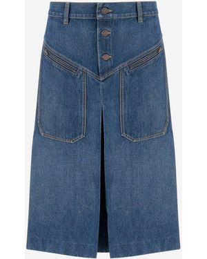 Chloé Knielange Rock in Baumwoll -Jeans - Blau