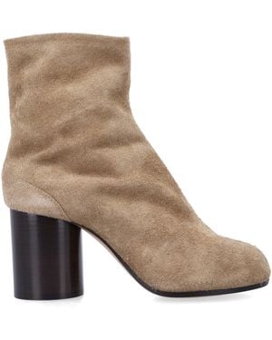 Maison Margiela Suede Tabi Ankle Boots With Cylindrical Heel - Natural